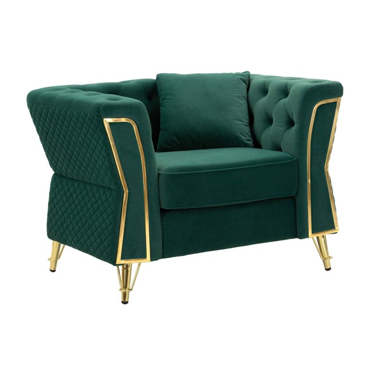 Poltrona in tessuto con braccioli verde e oro - Gabbiano