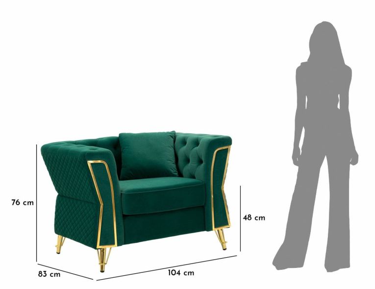 Poltrona in tessuto con braccioli verde e oro - Gabbiano
