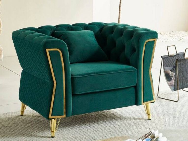 Poltrona in tessuto con braccioli verde e oro - Gabbiano