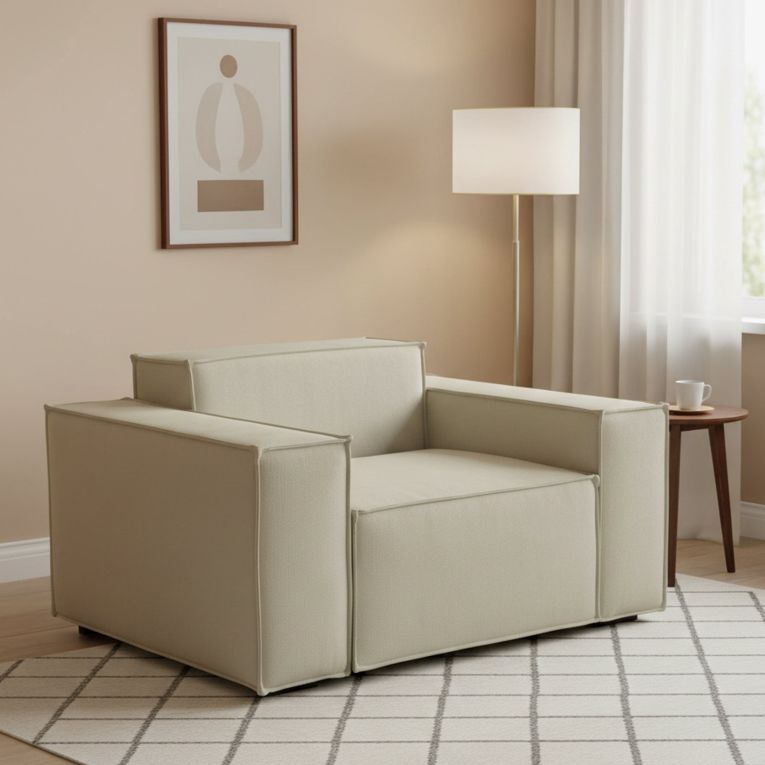 Poltrona in tessuto e legno con braccioli beige - Rodonite