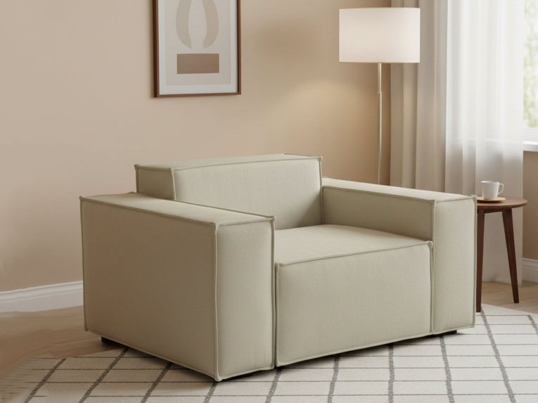 Poltrona in tessuto e legno con braccioli beige - Rodonite