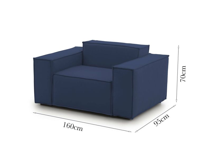 Poltrona in tessuto e legno con braccioli blu - Rodonite