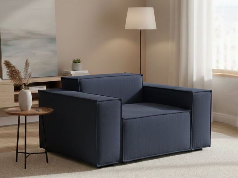 Poltrona in tessuto e legno con braccioli blu - Rodonite
