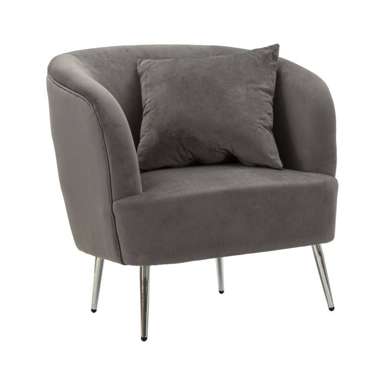 Poltrona Madeira, Seduta imbottita, Divano singolo da salotto, Sedia con braccioli, 73x66 h78 cm, Grigio e Argento