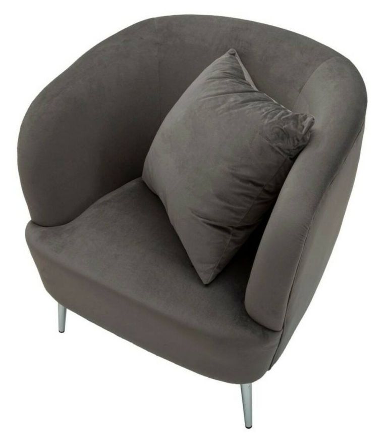 Poltrona Madeira, Seduta imbottita, Divano singolo da salotto, Sedia con braccioli, 73x66 h78 cm, Grigio e Argento