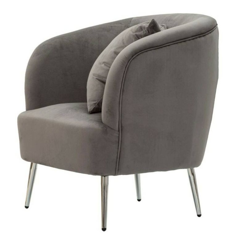 Poltrona Madeira, Seduta imbottita, Divano singolo da salotto, Sedia con braccioli, 73x66 h78 cm, Grigio e Argento