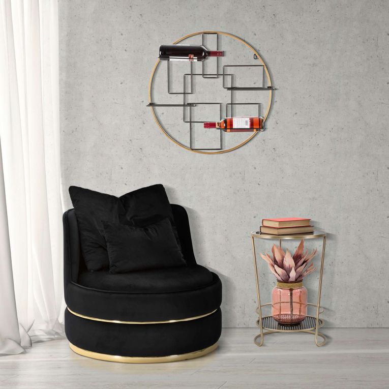 Poltrona Nero oro con Cuscini Materiale Struttura in Legno Nobilitato 84x84x72h cm, Materiale Struttura in Tessuto - Palang