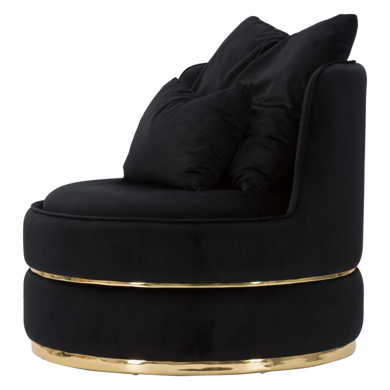 Poltrona Nero oro con Cuscini Materiale Struttura in Legno Nobilitato 84x84x72h cm, Materiale Struttura in Tessuto - Palang