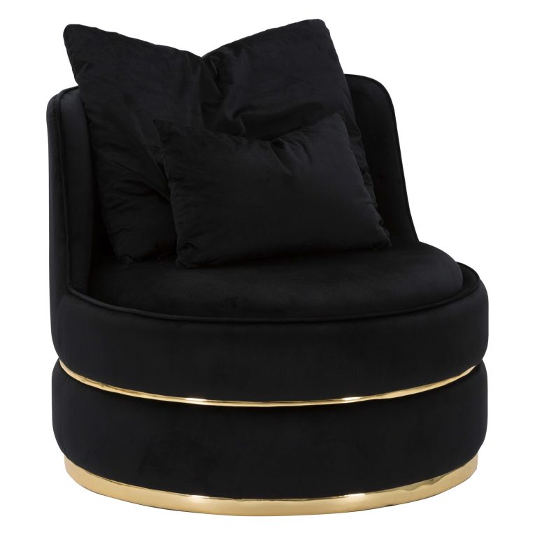 Poltrona Nero oro con Cuscini Materiale Struttura in Legno Nobilitato 84x84x72h cm, Materiale Struttura in Tessuto - Palang
