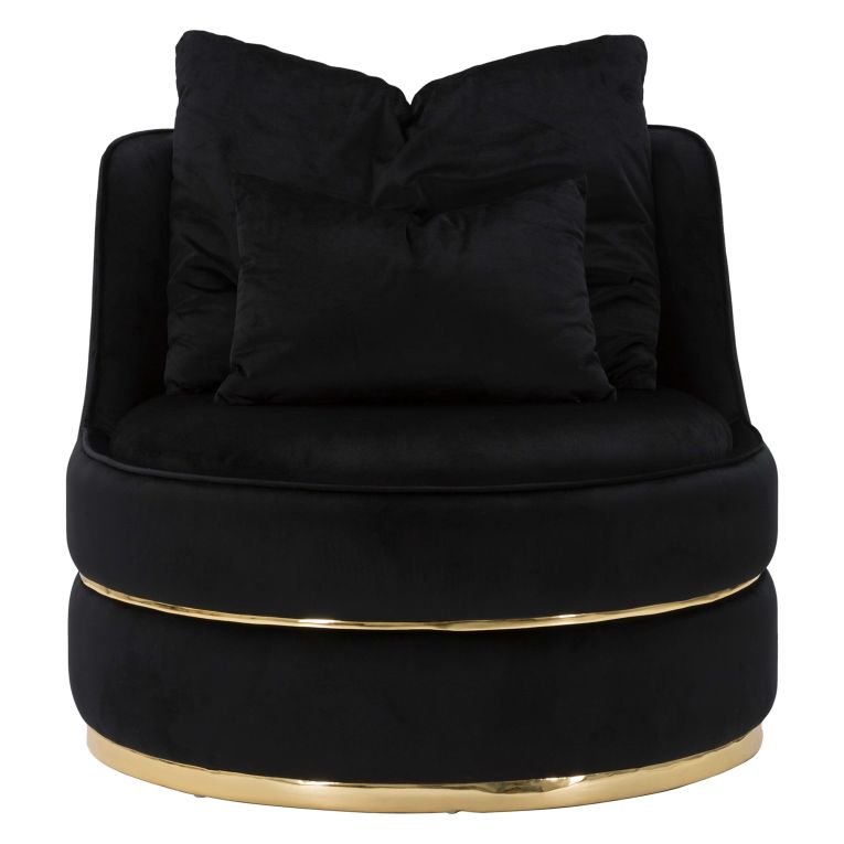 Poltrona Nero oro con Cuscini Materiale Struttura in Legno Nobilitato 84x84x72h cm, Materiale Struttura in Tessuto - Palang