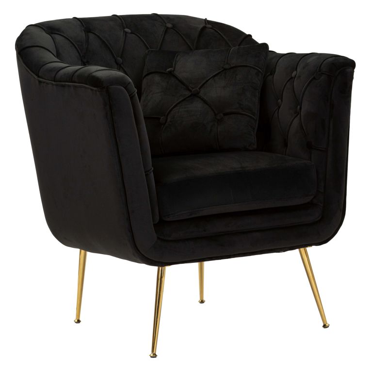 Poltrona Nero oro con Cuscino Braccioli 88x83x91h cm, Colore Struttura oro - Turtuk