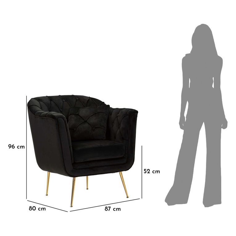 Poltrona Nero oro con Cuscino Braccioli 88x83x91h cm, Colore Struttura oro - Turtuk
