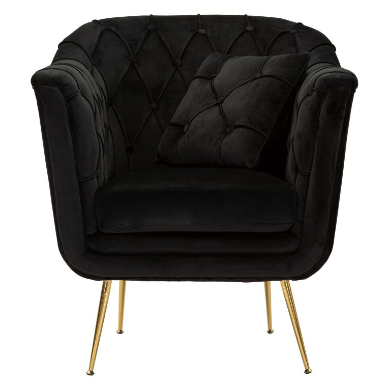 Poltrona Nero oro con Cuscino Braccioli 88x83x91h cm, Colore Struttura oro - Turtuk