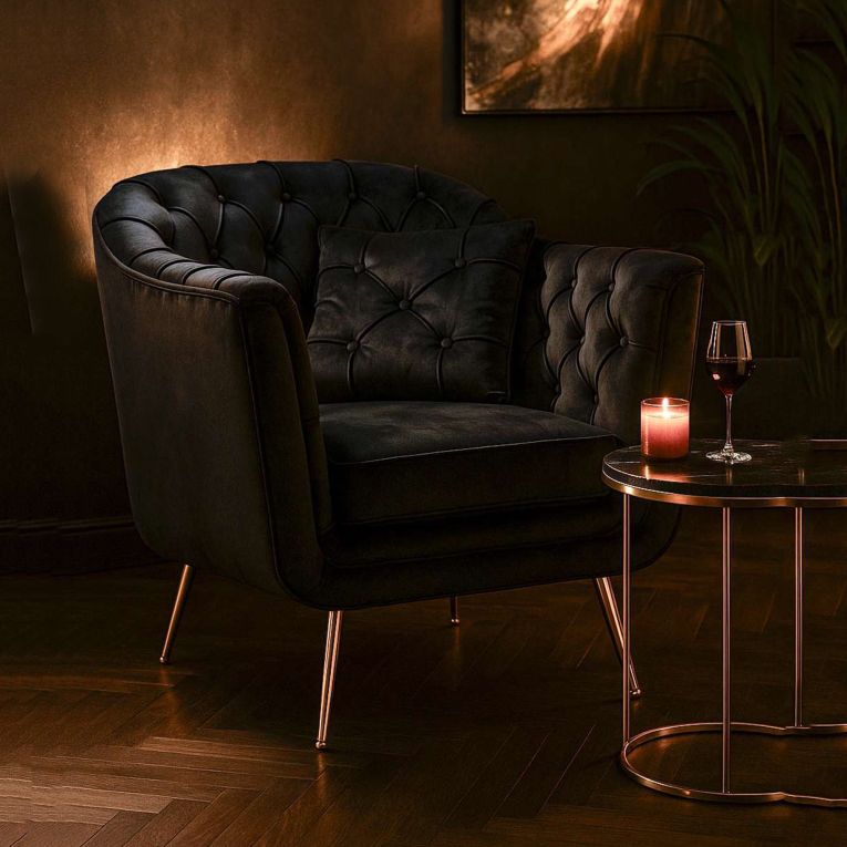 Poltrona Nero oro con Cuscino Braccioli 88x83x91h cm, Colore Struttura oro - Turtuk