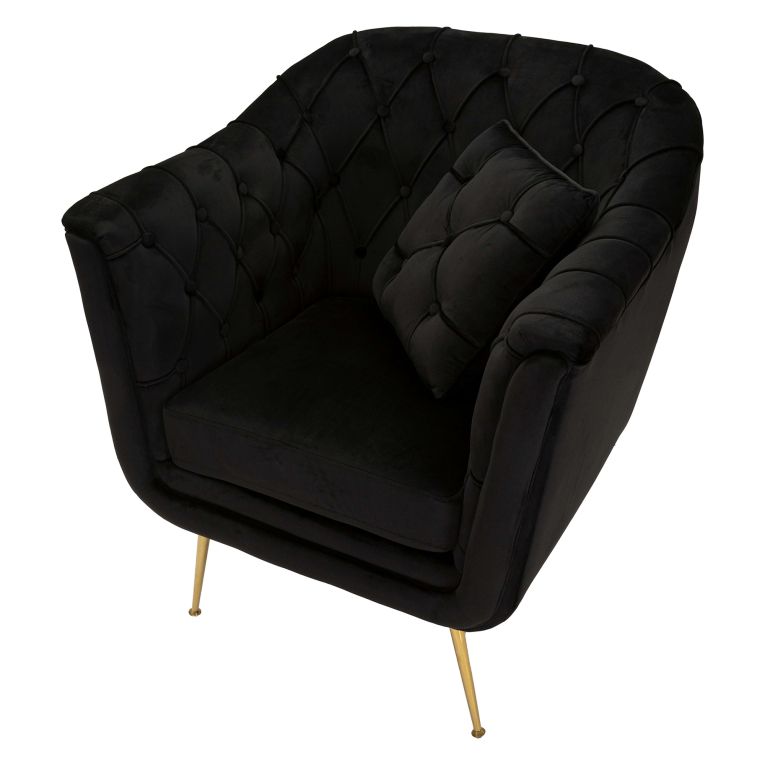 Poltrona Nero oro con Cuscino Braccioli 88x83x91h cm, Colore Struttura oro - Turtuk