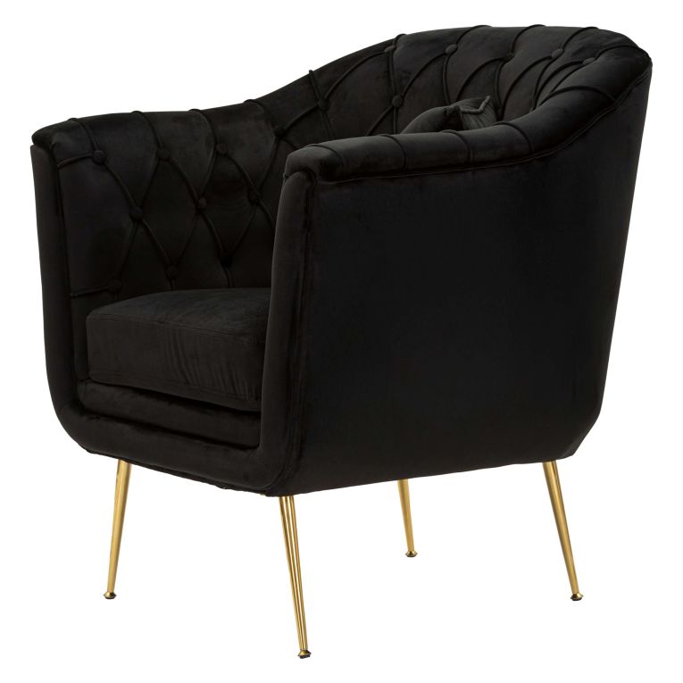 Poltrona Nero oro con Cuscino Braccioli 88x83x91h cm, Colore Struttura oro - Turtuk