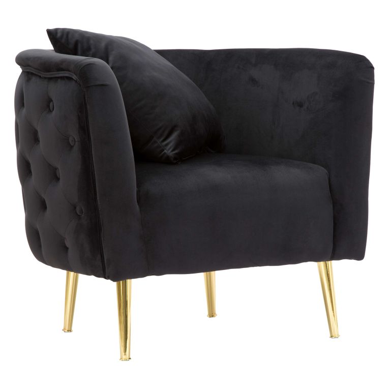 Poltrona Nero oro Rivestimento in Velluto Braccioli 76x74x71h cm, Materiale Struttura in Metallo - StIves