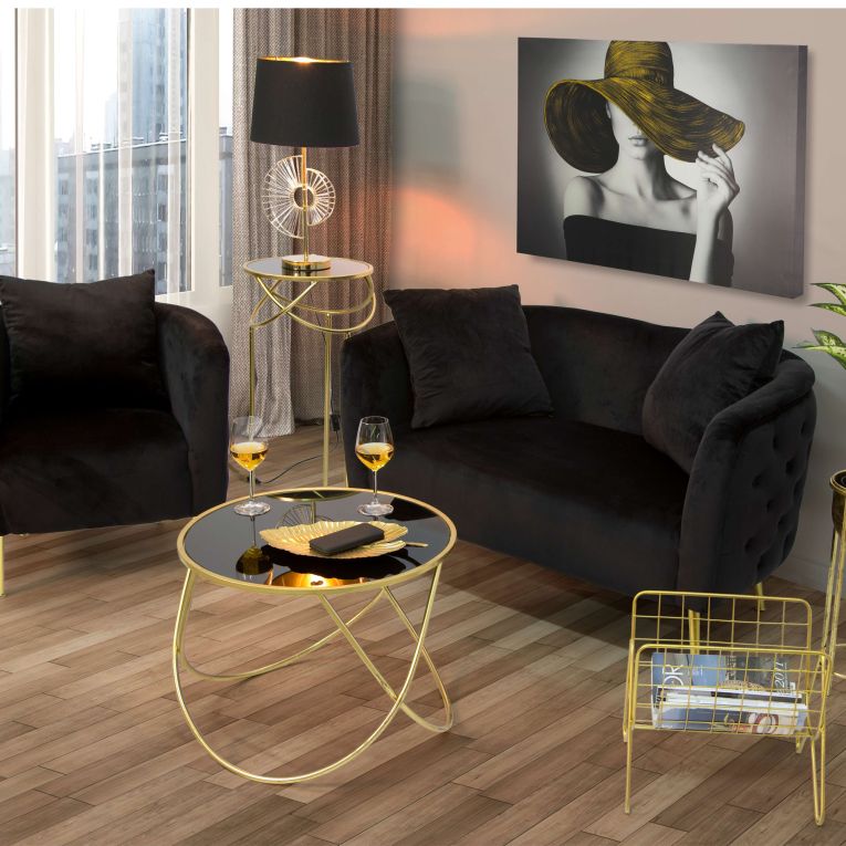 Poltrona Nero oro Rivestimento in Velluto Braccioli 76x74x71h cm, Materiale Struttura in Metallo - StIves