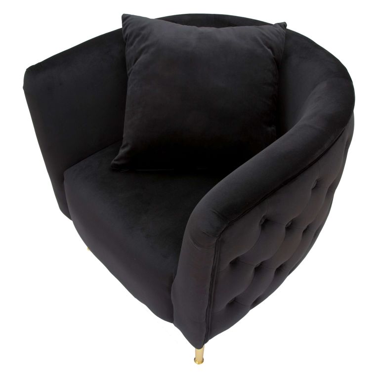 Poltrona Nero oro Rivestimento in Velluto Braccioli 76x74x71h cm, Materiale Struttura in Metallo - StIves