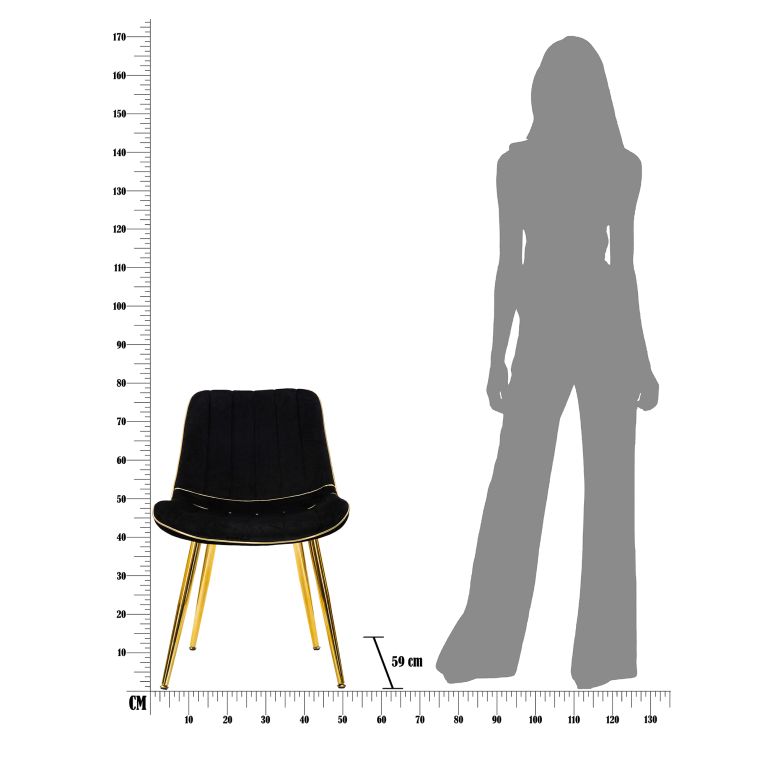 Poltrona Nero oro set da 2 Materiale Struttura in Metallo 51x59x79h cm, Materiale Struttura in Tessuto - Ribe
