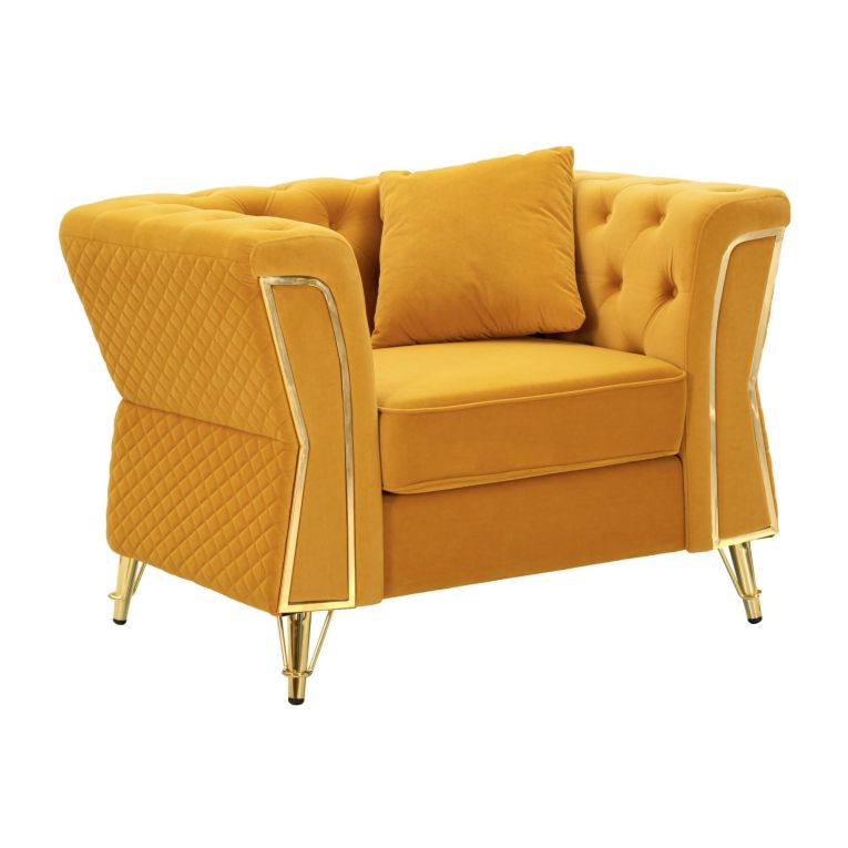 Poltrona Putumayo, Seduta imbottita, Divano singolo da salotto, Sedia con braccioli, 104x83 h76 cm, Ocra e Oro