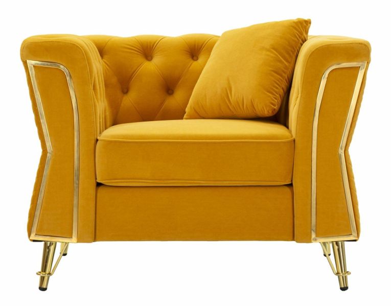 Poltrona Putumayo, Seduta imbottita, Divano singolo da salotto, Sedia con braccioli, 104x83 h76 cm, Ocra e Oro
