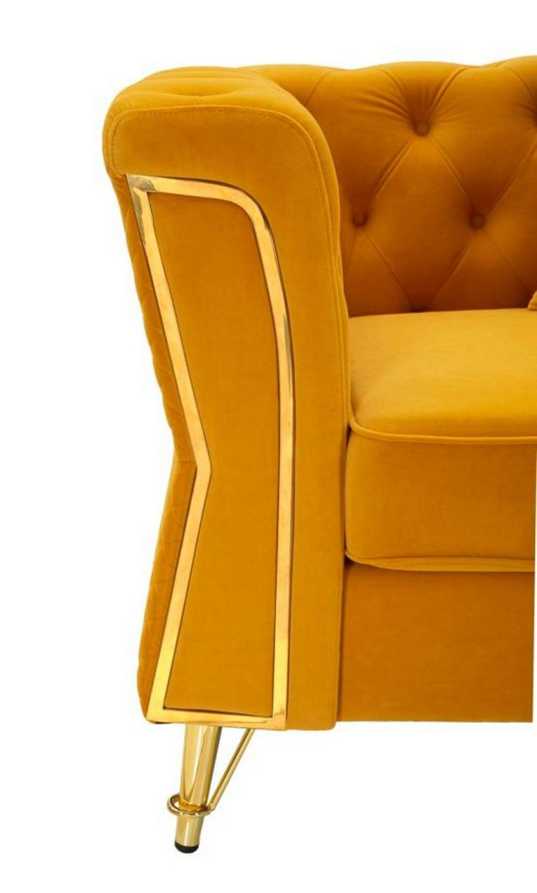 Poltrona Putumayo, Seduta imbottita, Divano singolo da salotto, Sedia con braccioli, 104x83 h76 cm, Ocra e Oro