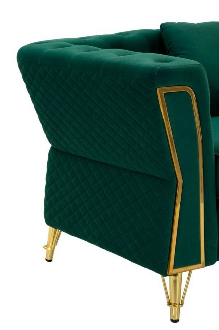 Poltrona Putumayo, Seduta imbottita, Divano singolo da salotto, Sedia con braccioli, 104x83 h76 cm, Verde e Oro