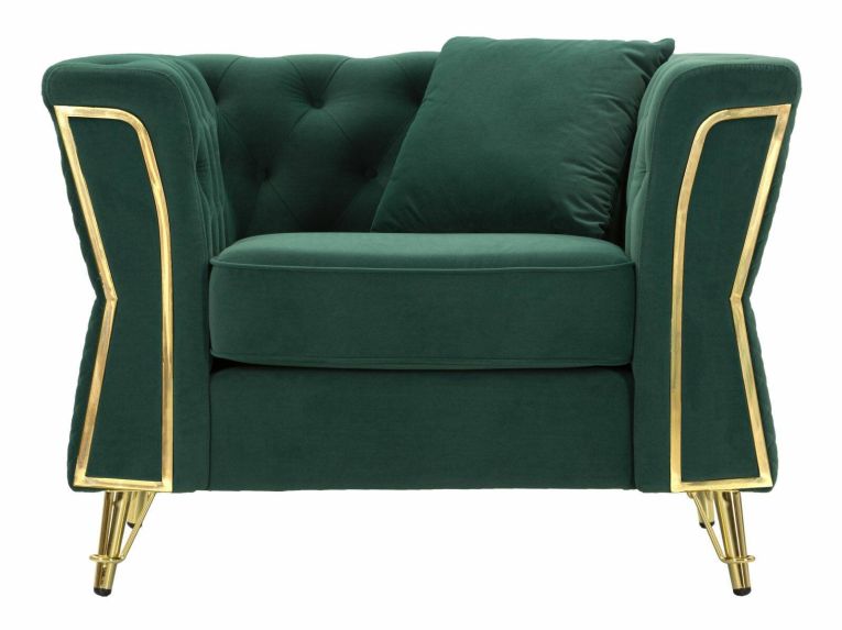 Poltrona Putumayo, Seduta imbottita, Divano singolo da salotto, Sedia con braccioli, 104x83 h76 cm, Verde e Oro