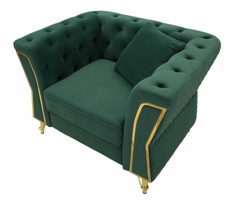 Poltrona Putumayo, Seduta imbottita, Divano singolo da salotto, Sedia con braccioli, 104x83 h76 cm, Verde e Oro