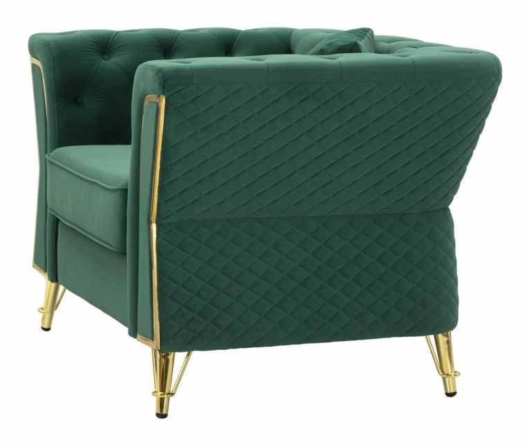 Poltrona Putumayo, Seduta imbottita, Divano singolo da salotto, Sedia con braccioli, 104x83 h76 cm, Verde e Oro