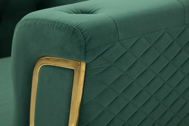 Poltrona Putumayo, Seduta imbottita, Divano singolo da salotto, Sedia con braccioli, 104x83 h76 cm, Verde e Oro
