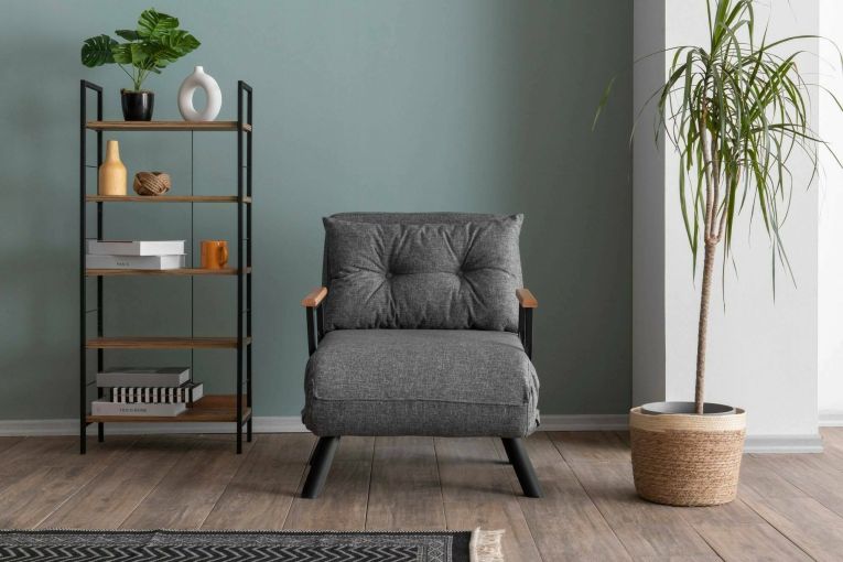 Poltrona Quaoar, Seduta imbottita, Divano singolo da salotto, Sedia con braccioli, 60x50 h41 cm, Grigio chiaro
