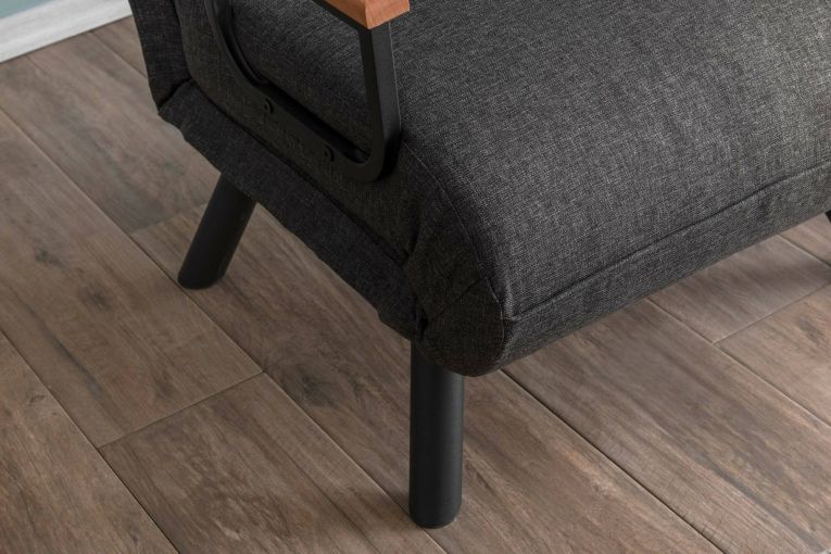 Poltrona Quaoar, Seduta imbottita, Divano singolo da salotto, Sedia con braccioli, 60x50 h41 cm, Grigio e Quercia