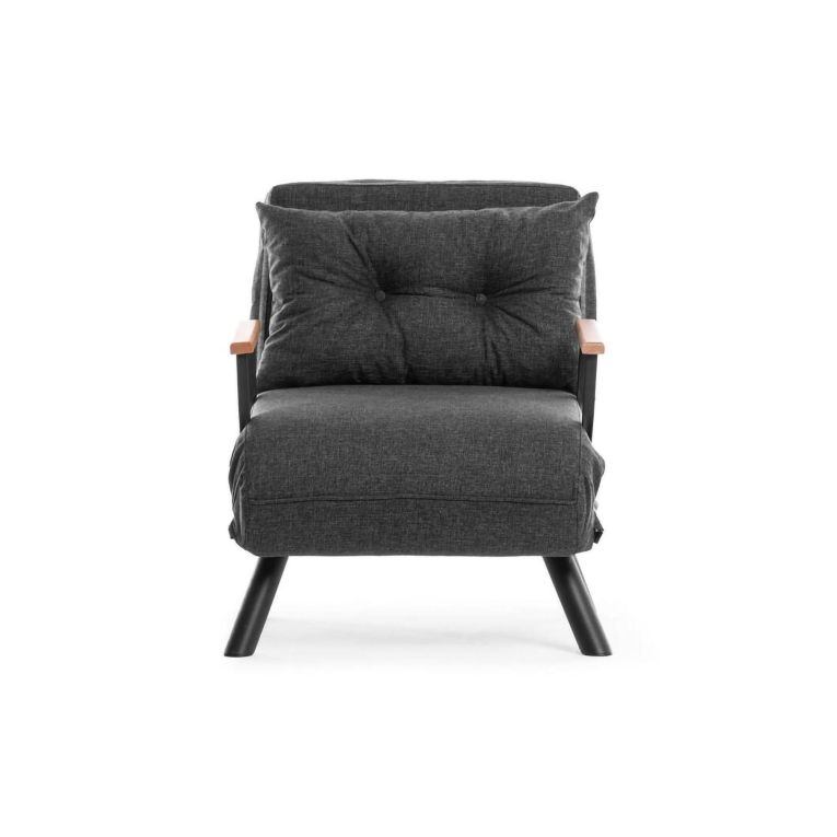 Poltrona Quaoar, Seduta imbottita, Divano singolo da salotto, Sedia con braccioli, 60x50 h41 cm, Grigio e Quercia