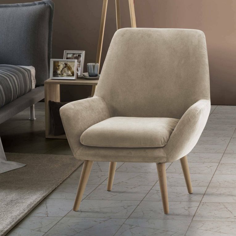 Poltrona scandi in tessuto con braccioli beige - Anido