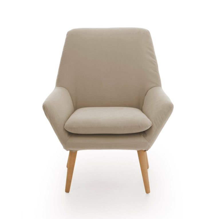 Poltrona scandi in tessuto con braccioli beige - Anido