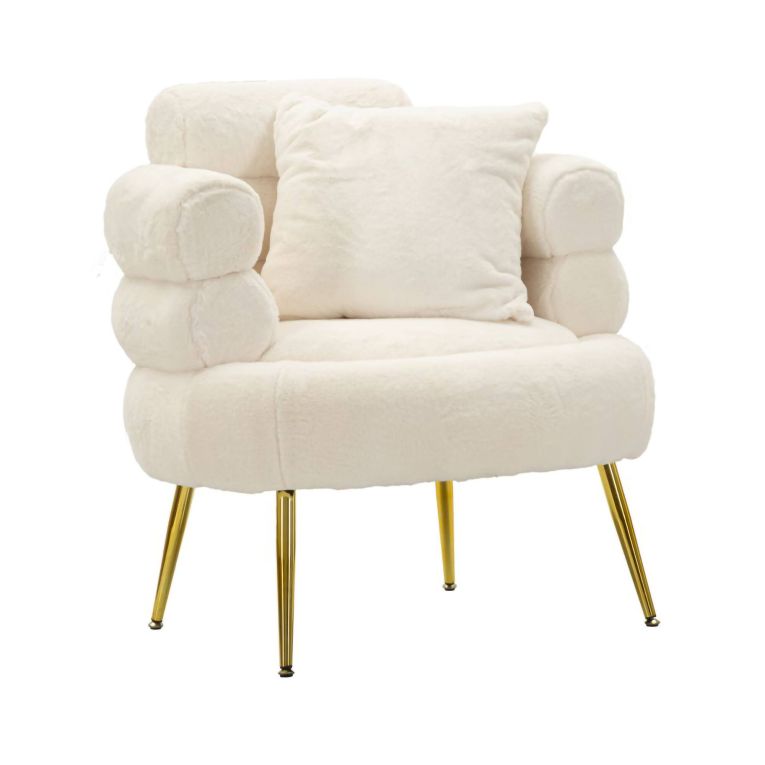 Poltrona shabby in tessuto con braccioli bianca e oro - Castagna