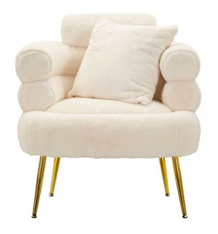 Poltrona shabby in tessuto con braccioli bianca e oro - Castagna