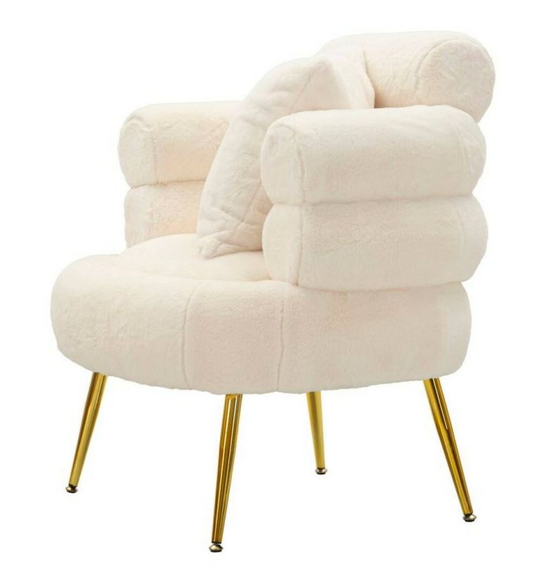 Poltrona shabby in tessuto con braccioli bianca e oro - Castagna