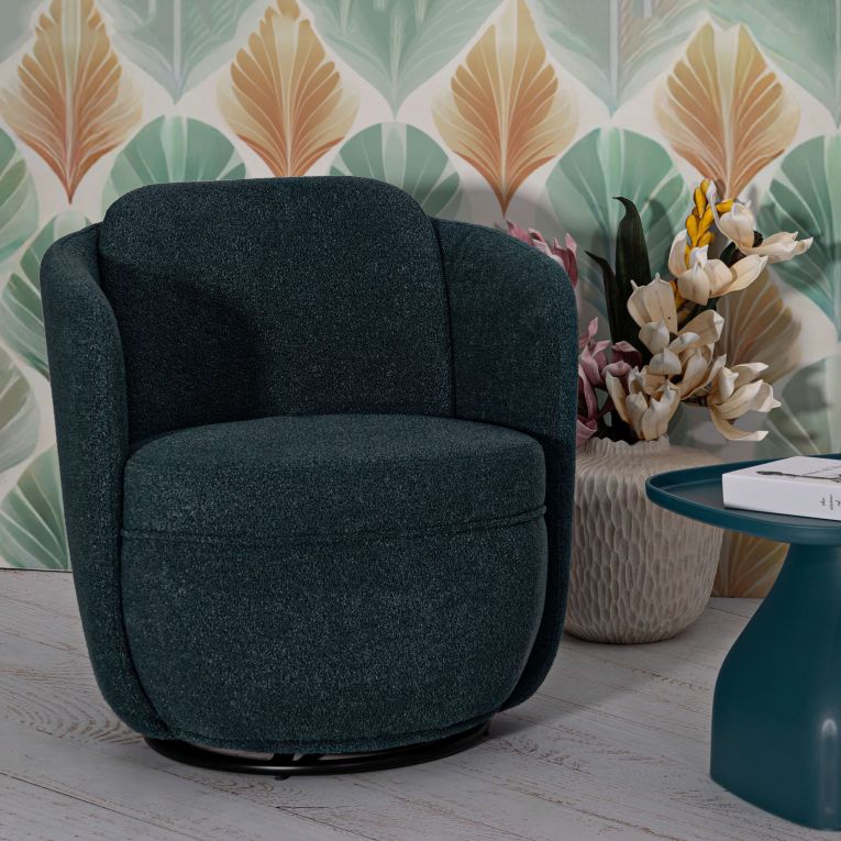 Poltrona Verde Ottanio Nero Base Girevole Braccioli 70x72x75h cm, Materiale Struttura in Legno Nobilitato - Morond