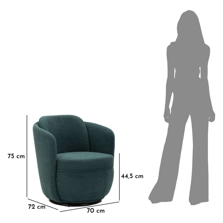 Poltrona Verde Ottanio Nero Base Girevole Braccioli 70x72x75h cm, Materiale Struttura in Legno Nobilitato - Morond