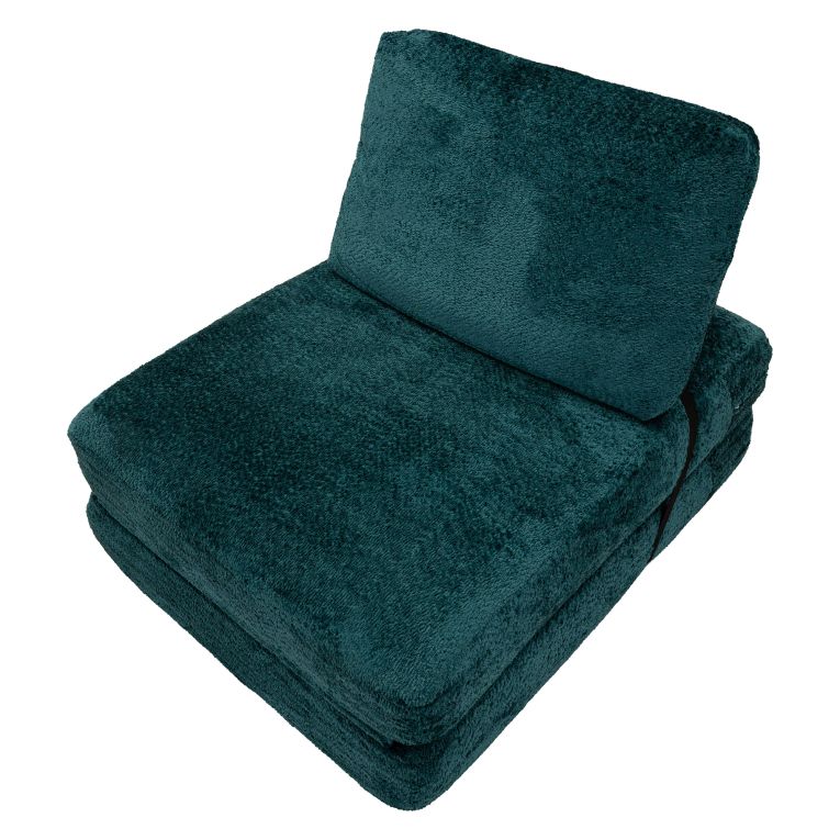 Poltrona Verde Petrolio Trasformabile in Letto, Rivestimento in Tessuto Bouclè Reclinabile 31x31x97h cm, Materiale Struttura in Tessuto - Abyane