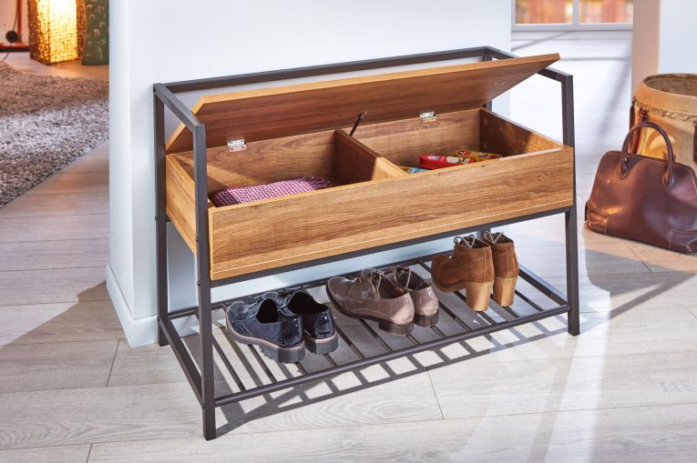 Porta scarpe bassa quercia 90x39h cm in metallo e legno - Euskirchen