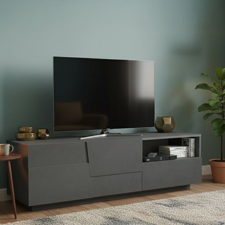 Porta TV antracite 150x44x46h cm 2 ante e 1 cassetto - Cecia