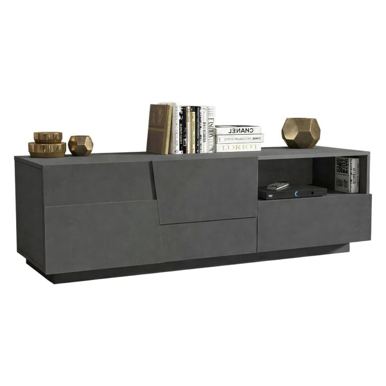 Porta TV antracite 150x44x46h cm 2 ante e 1 cassetto - Cecia