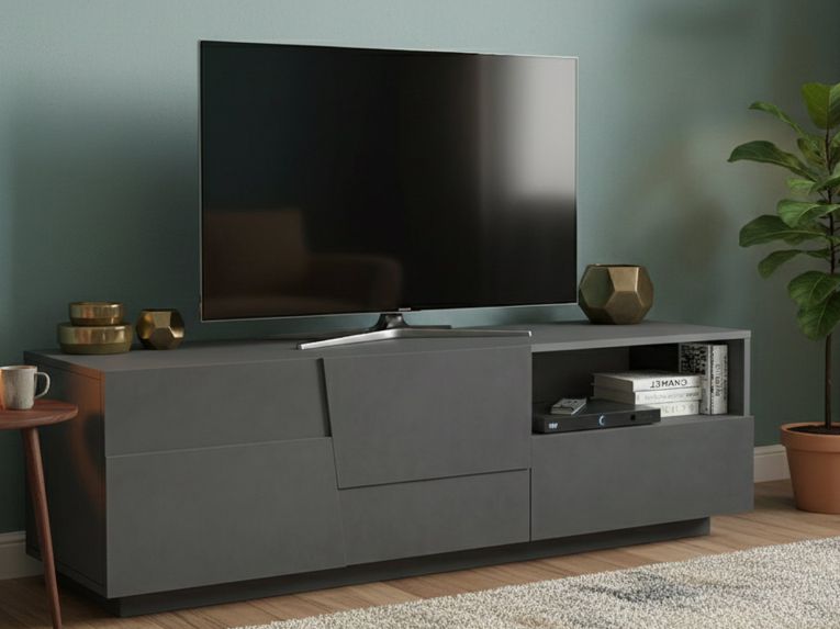 Porta TV antracite 150x44x46h cm 2 ante e 1 cassetto - Cecia