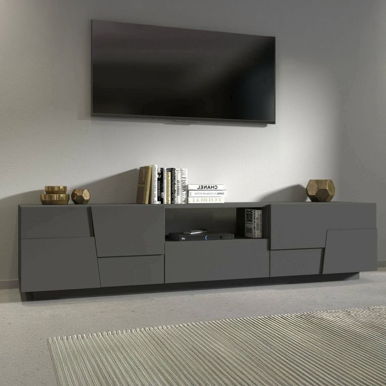 Porta TV antracite 220x44x46h cm 4 ante e 1 cassetto - Maestrale