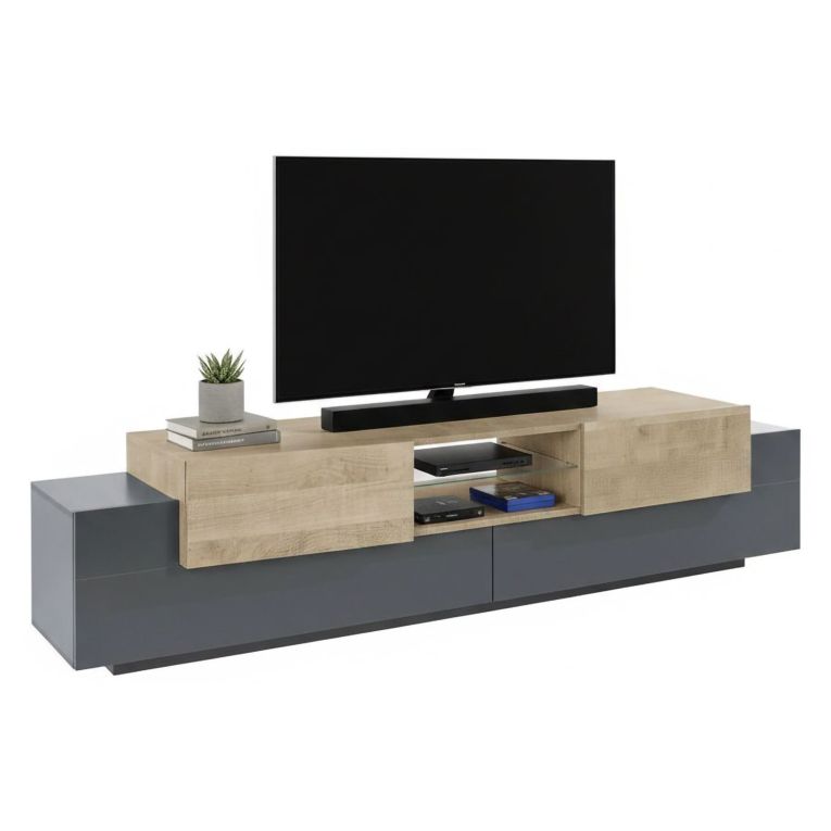 Porta TV antracite e acero 220x40x51h cm 4 ante - Amato