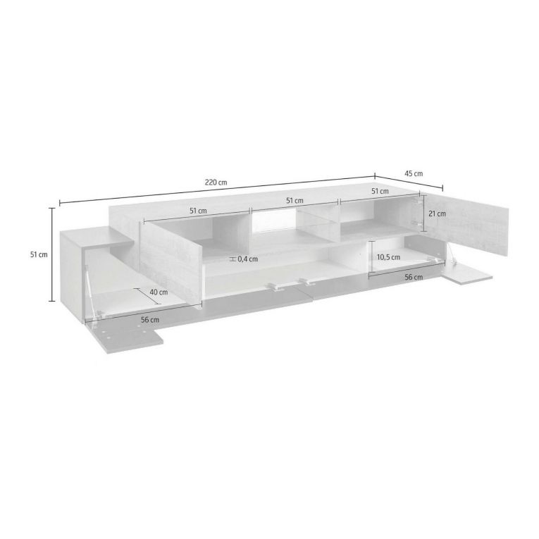 Porta TV antracite e acero 220x40x51h cm 4 ante - Amato